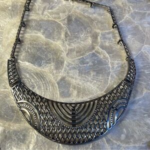 Brutalist Silver Tone Bib Statement Chocker Necklace